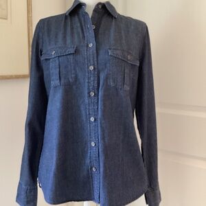 J.Crew NWOT SZ 4 Double Pocket Dark Wash Denim Shirt w/ Roll Tab Sleeves